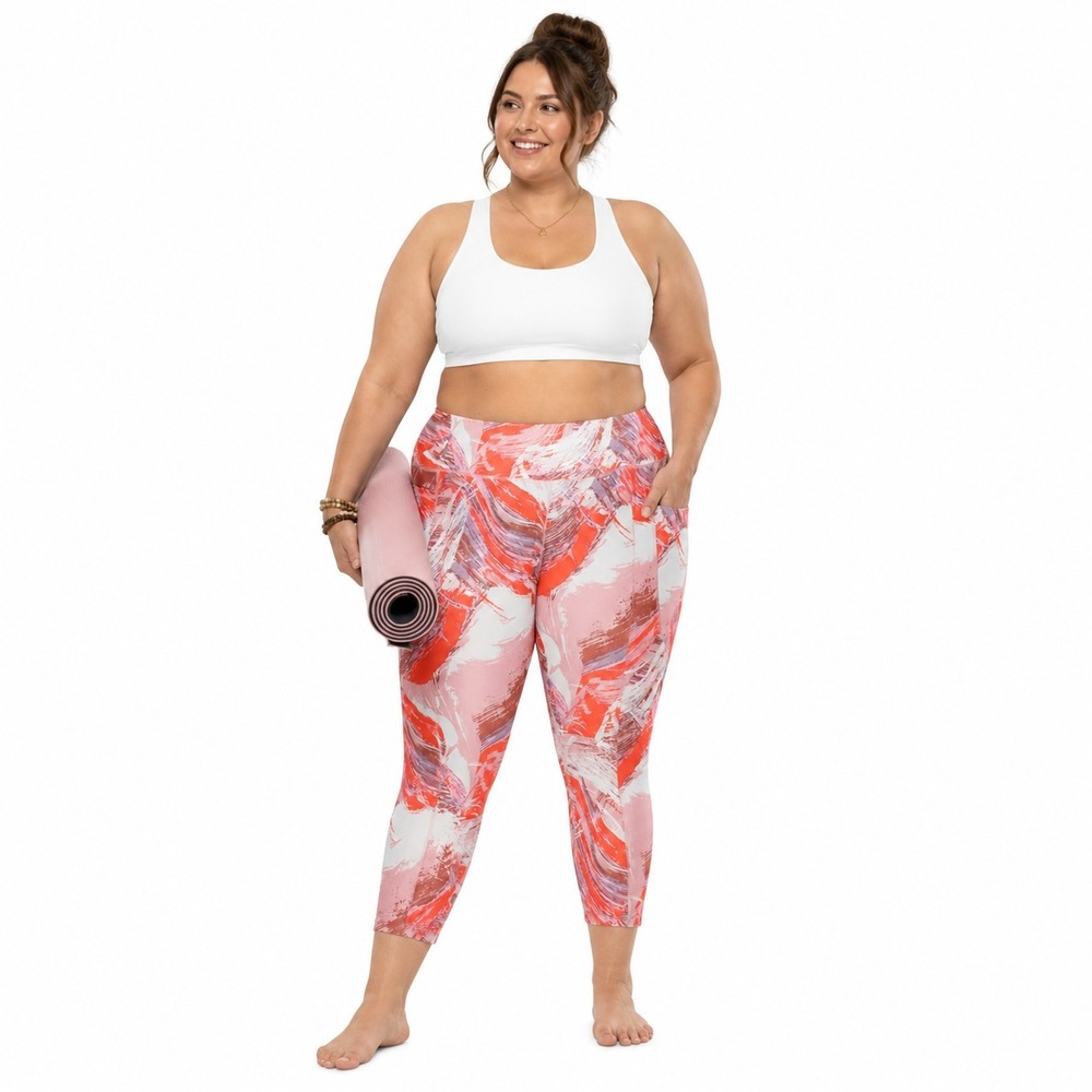 OLD NAVY Size XXL Coral Marble High Waisted Powersoft 7/8 Length Leggings Sporty